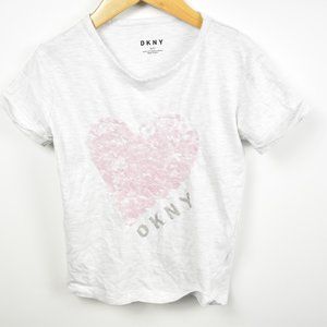 Gray t shirt with sequin heart DKNY